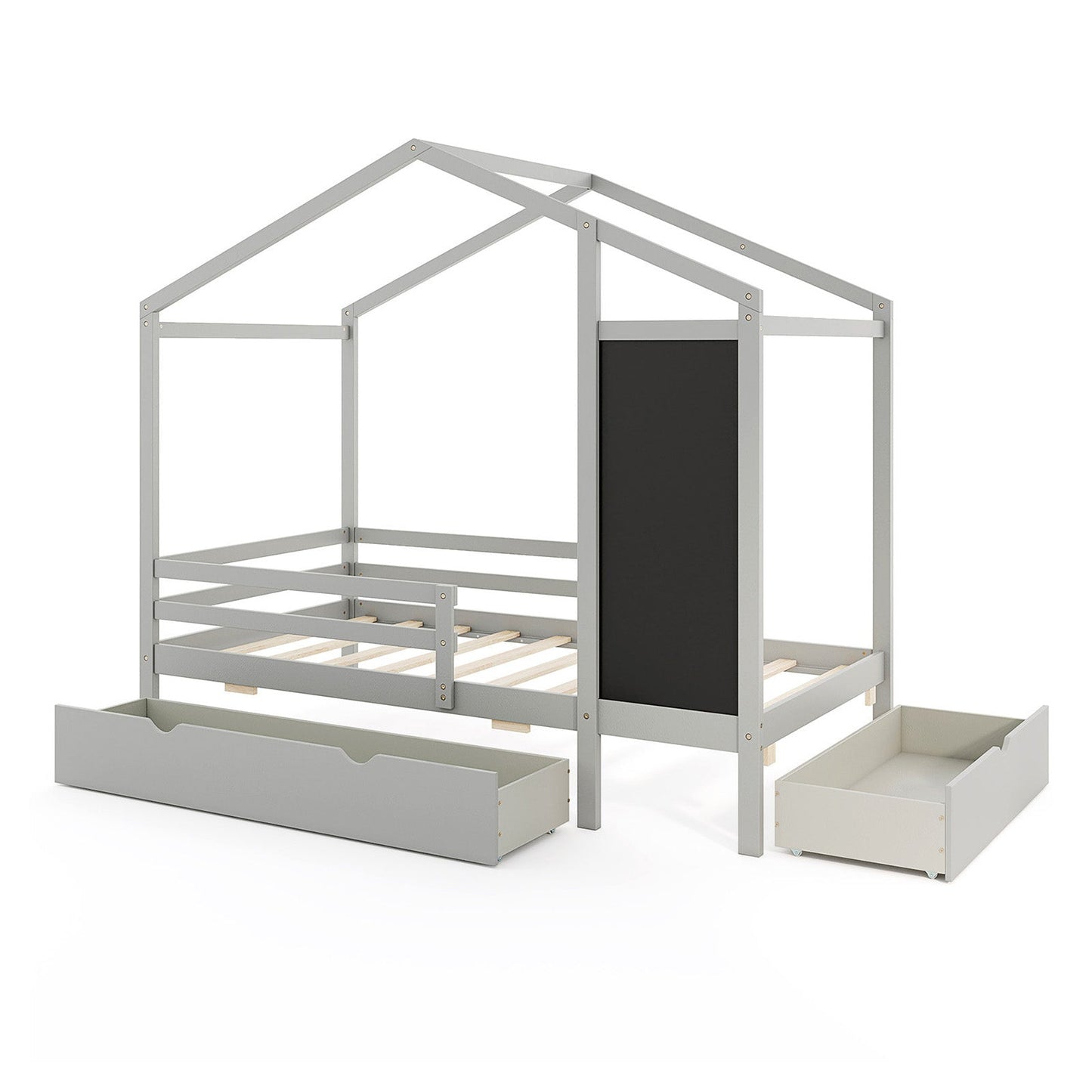 Lit jumeau pour enfants avec 2 tiroirs en bois massif - Gris tableau