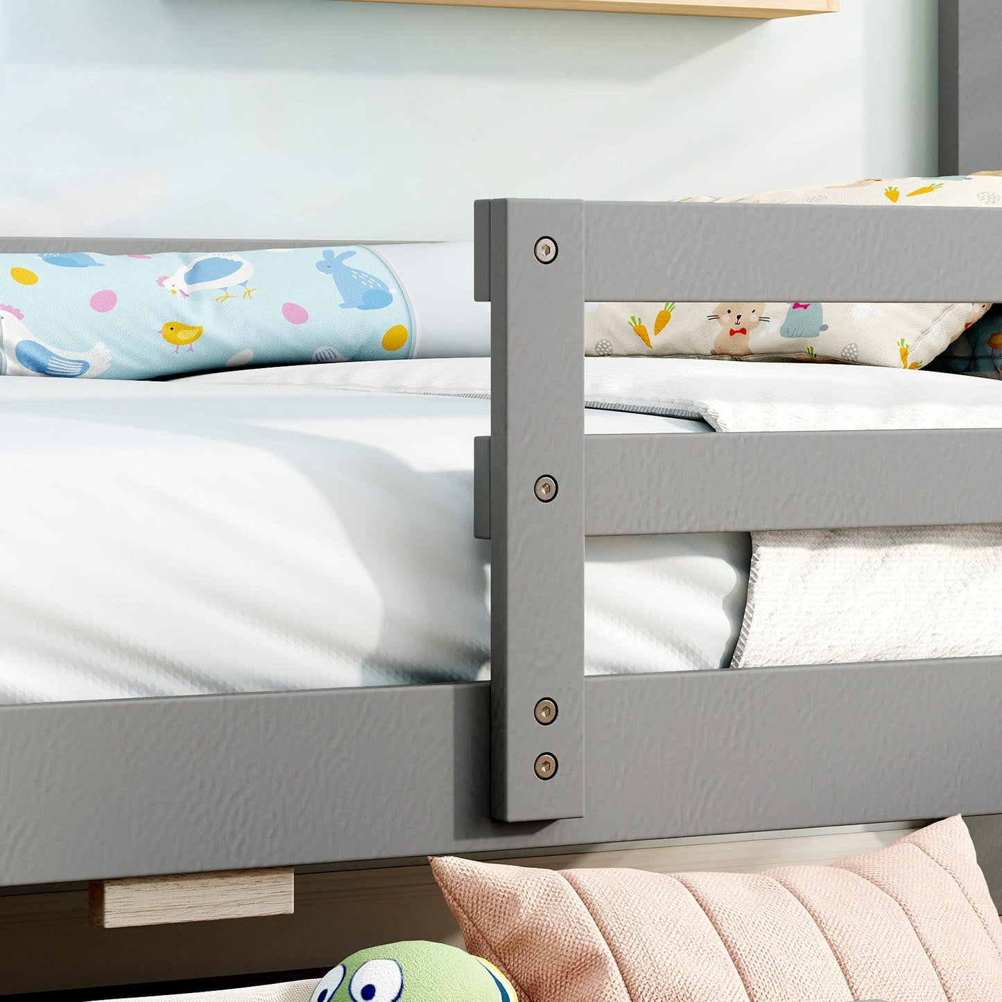 Lit jumeau pour enfants avec 2 tiroirs en bois massif - Gris tableau