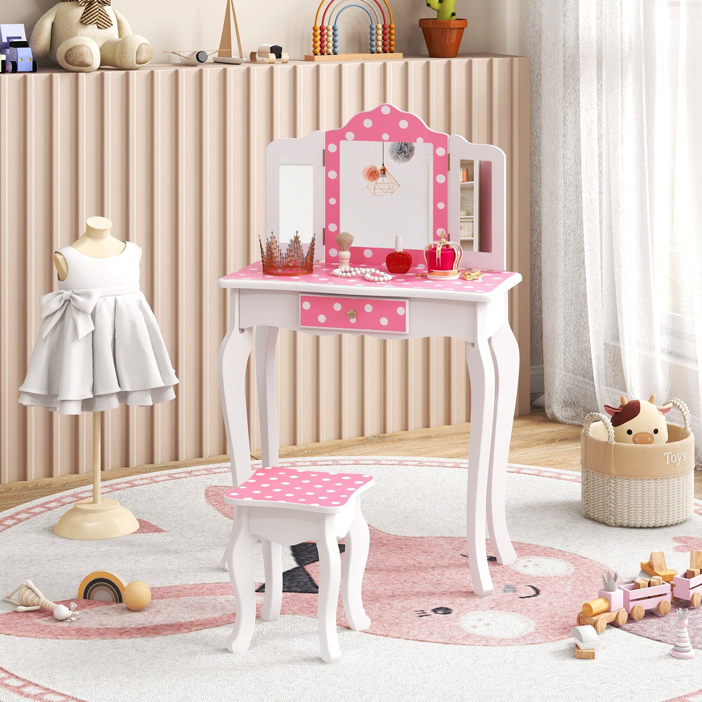 Table de maquillage de princesse pour jeu de rôle - Pois roses