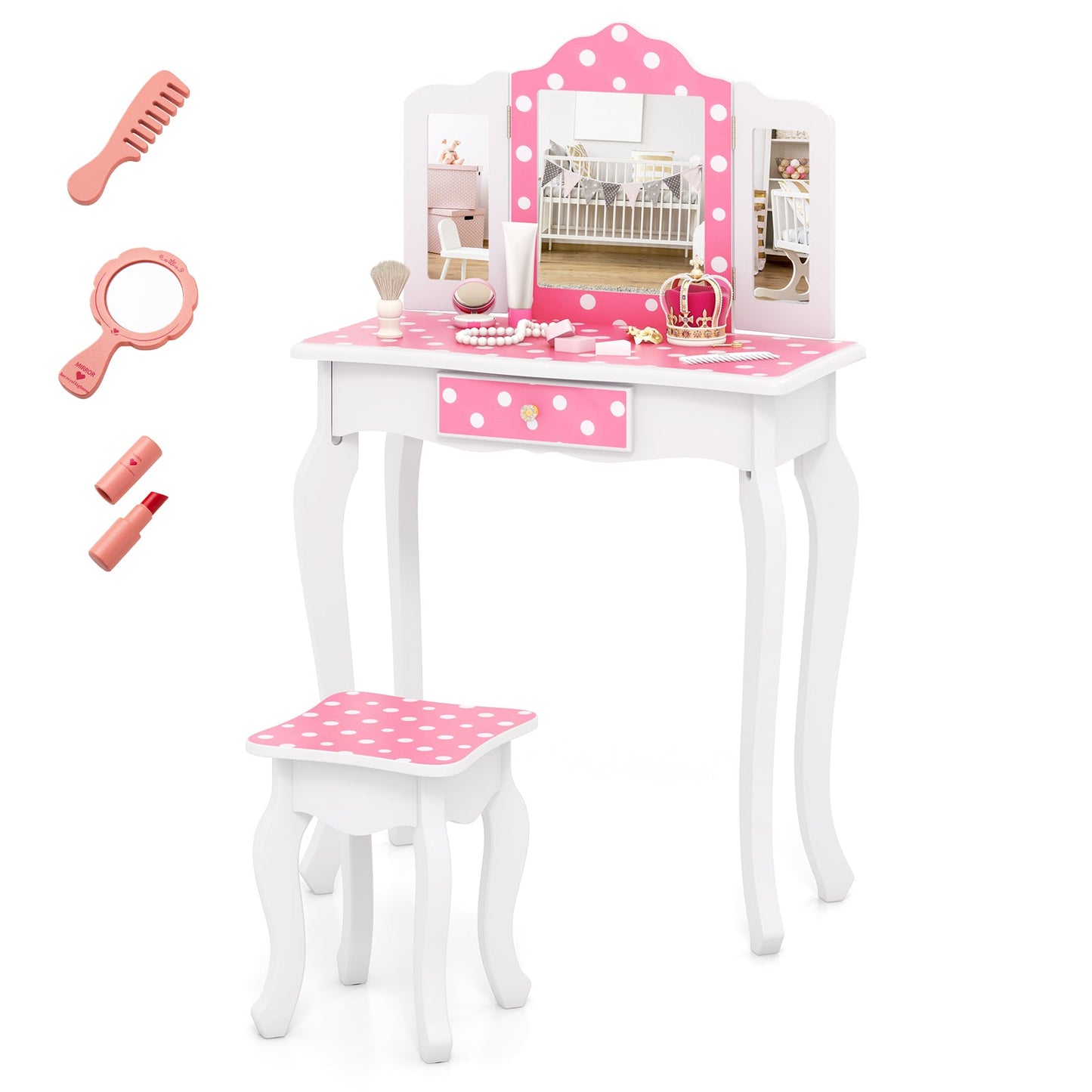 Table de maquillage de princesse pour jeu de rôle - Pois roses