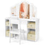 Kids Vanity Table and Chair Set with Mirrors and Storage - White