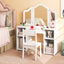 Kids Vanity Table and Chair Set with Removable Tri-Folding Mirror - White