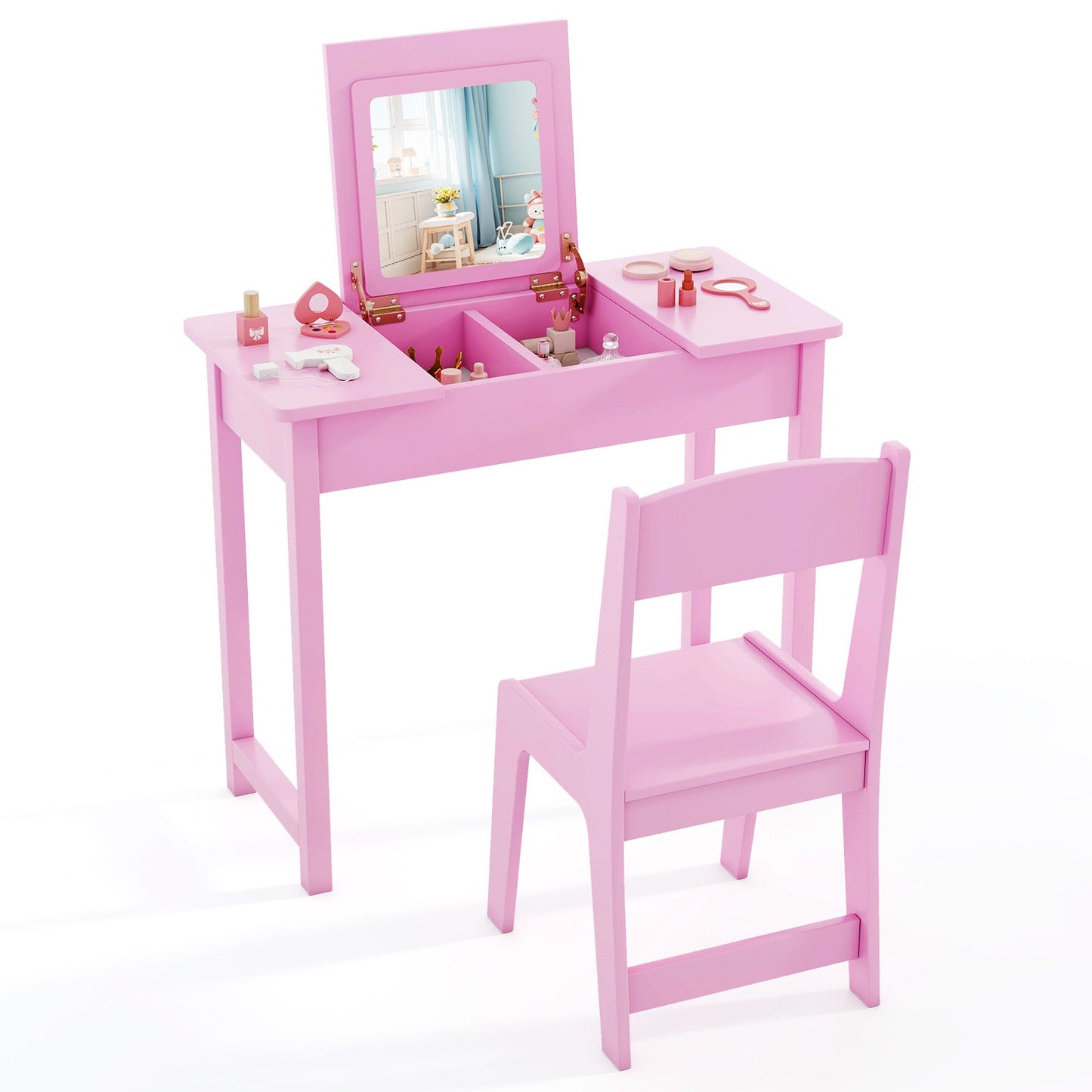 Table de maquillage pour enfants 2-en-1 avec chaise - Rose