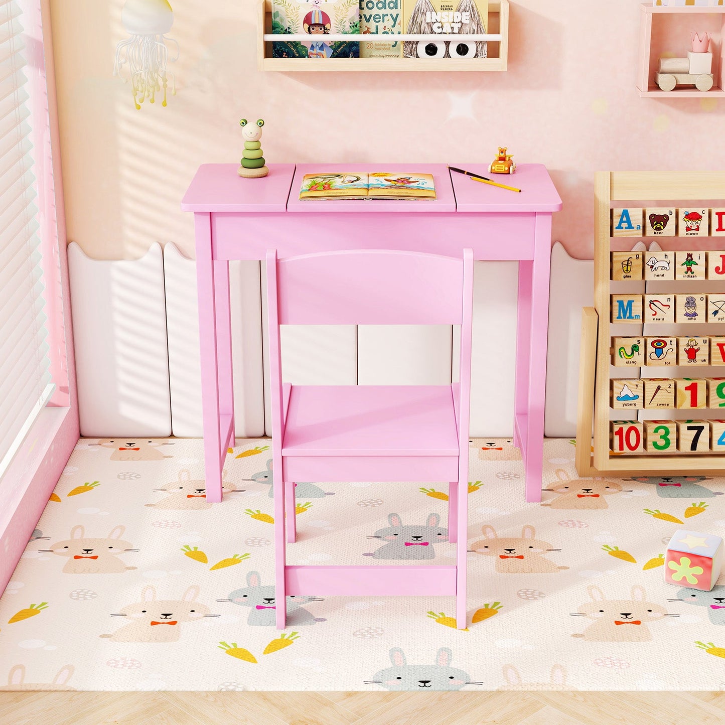 Table de maquillage pour enfants 2-en-1 avec chaise - Rose