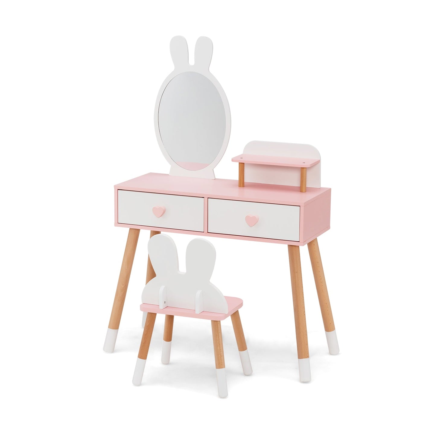 2 in 1 Wooden Princess Kids Vanity Set with Mirror - White