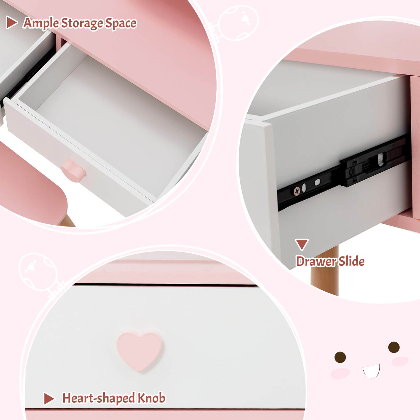 2 in 1 Wooden Princess Kids Vanity Set with Mirror - White