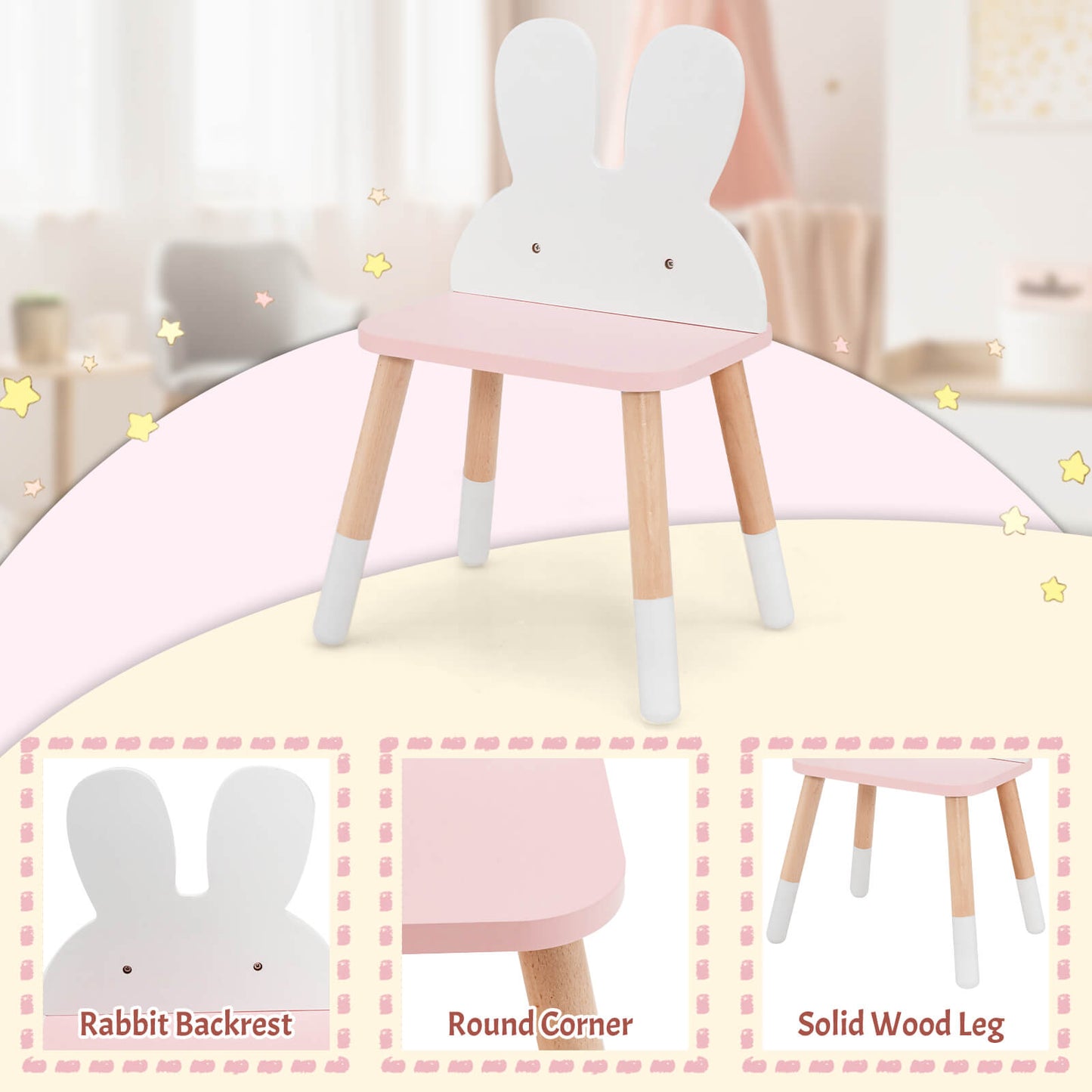 2 in 1 Wooden Princess Kids Vanity Set with Mirror - White