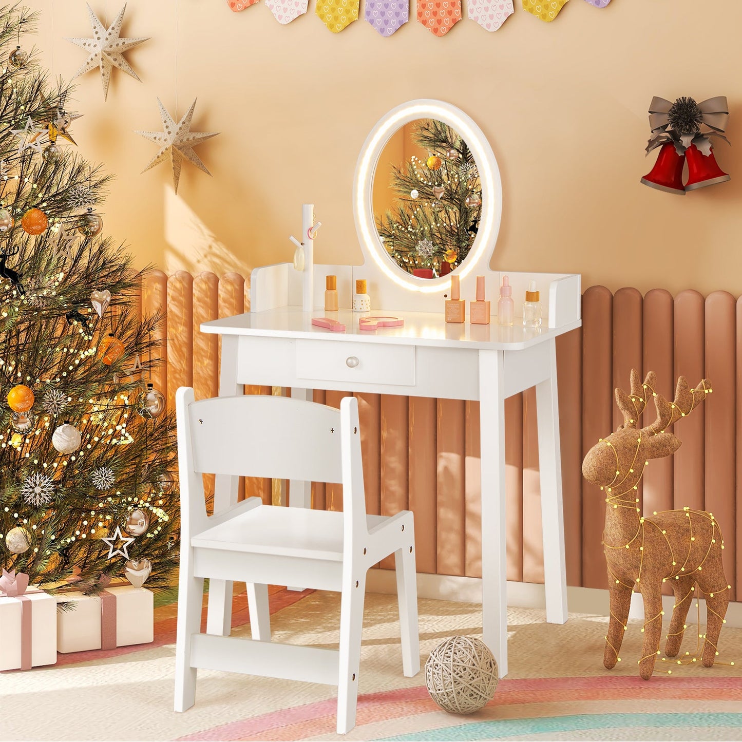 Conjunto de Tocador para Niños con Espejo Iluminado - Blanco