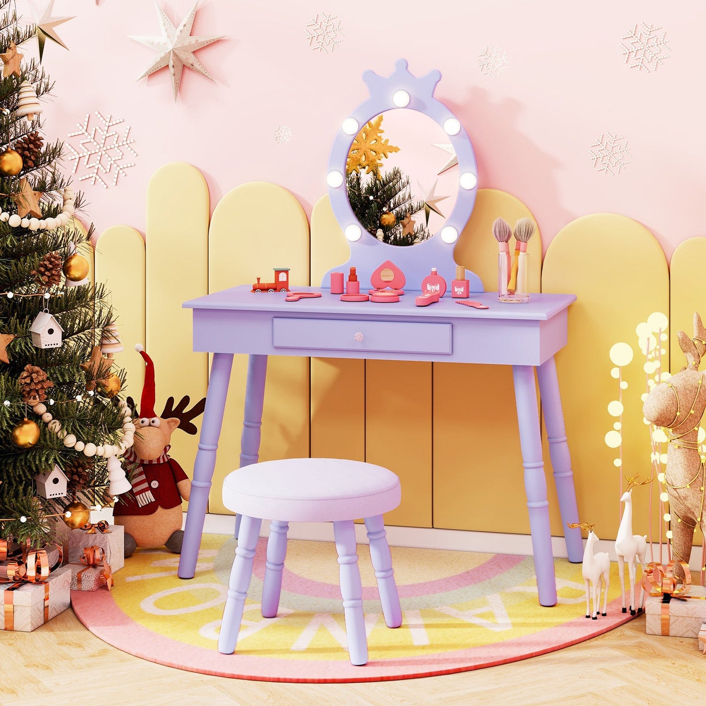 Ensemble de coiffeuse pour enfants Gbruno avec miroir éclairé - Violet