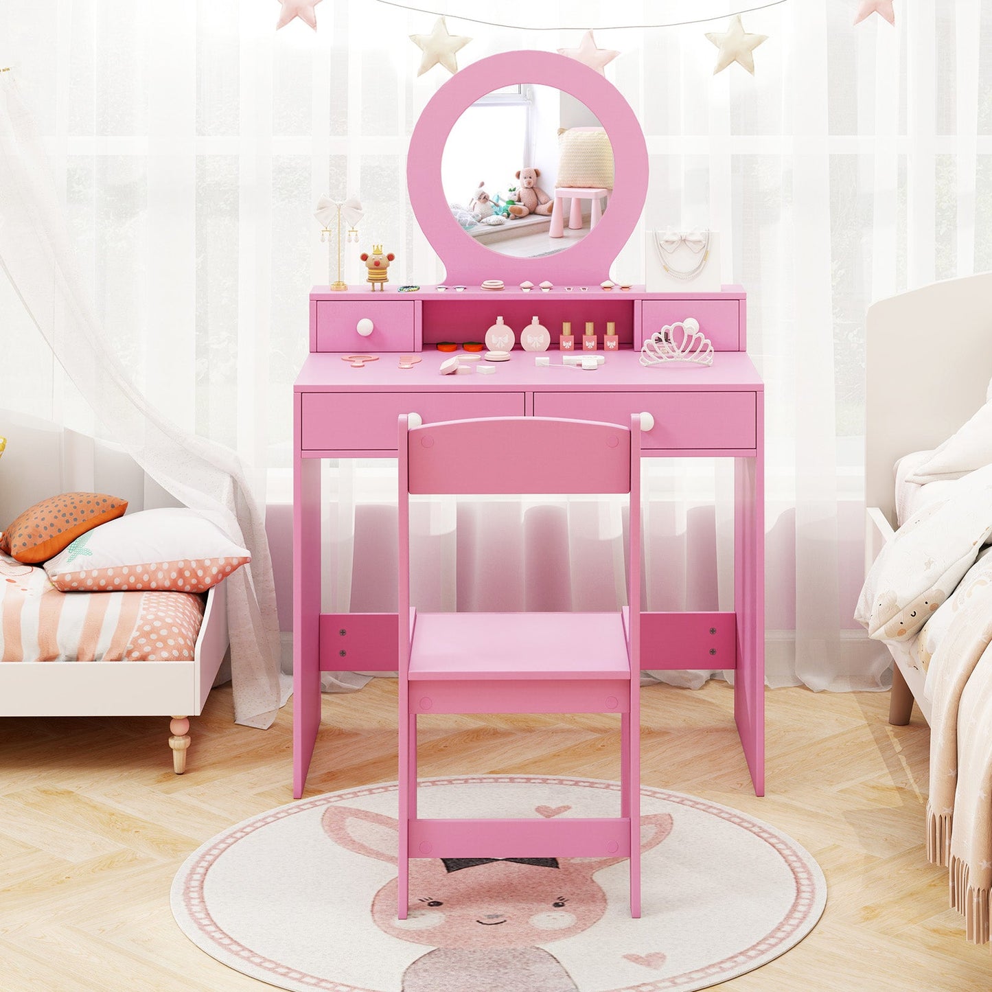 Conjunto de Tocador para Niños con Espejo - Escritorio y Silla de Maquillaje Princesa - Rosa