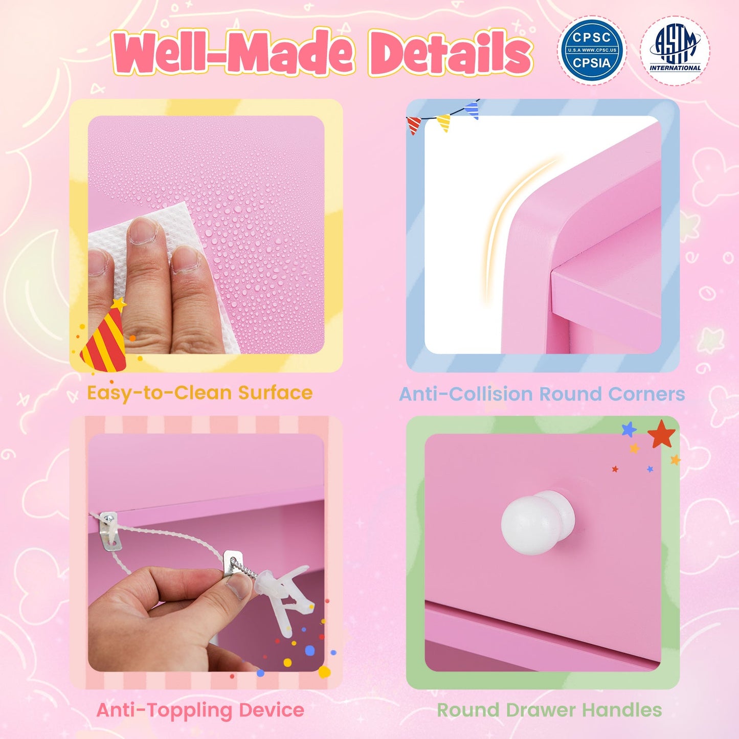 Conjunto de Tocador para Niños con Espejo - Escritorio y Silla de Maquillaje Princesa - Rosa