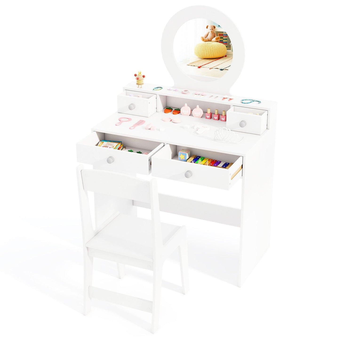 Ensemble de coiffeuse pour enfants avec miroir - Princesse blanche