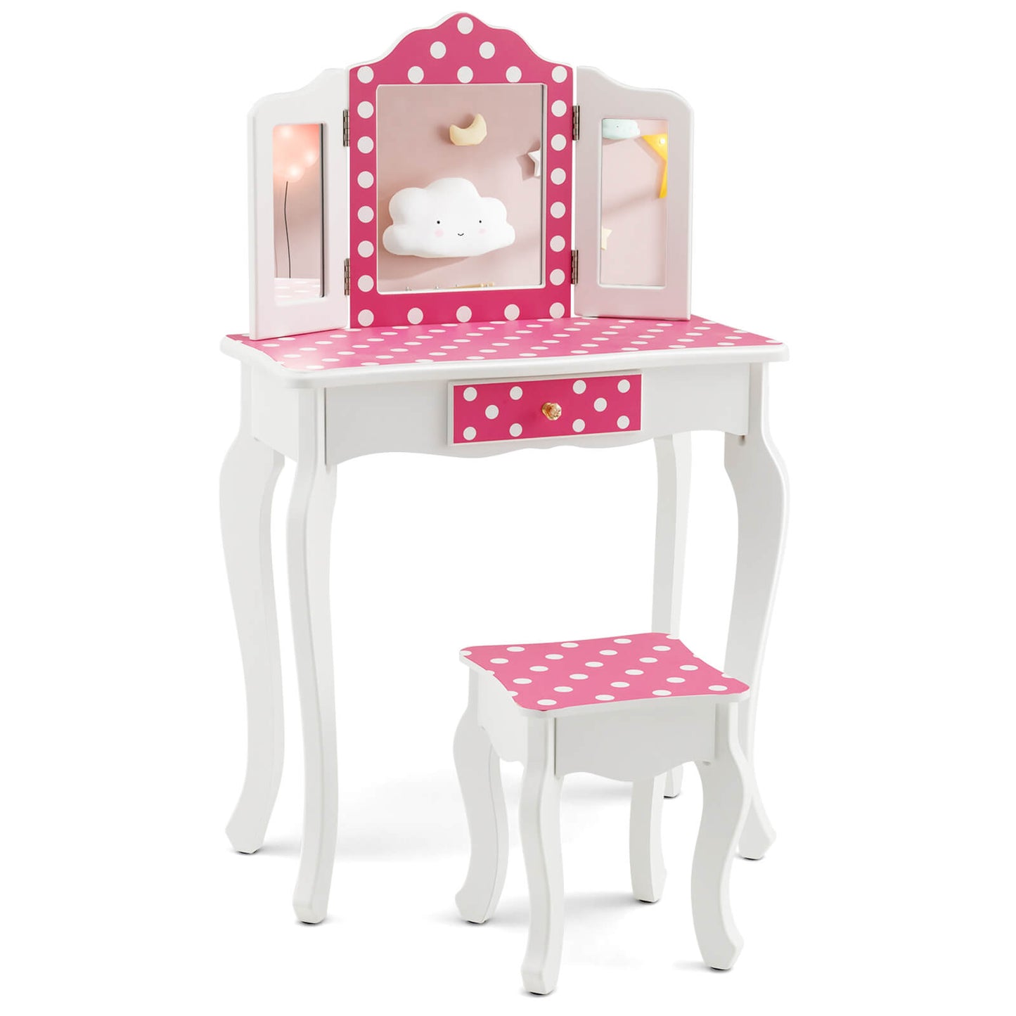 Kids Pink Polka Dot Vanity Table and Stool Set