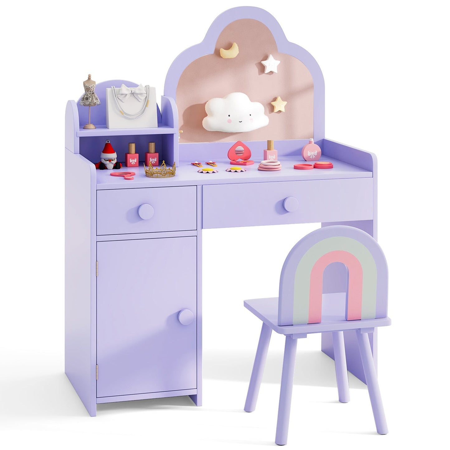 Ensemble de table de maquillage et chaise pour enfants avec miroir en forme de nuage - Violet