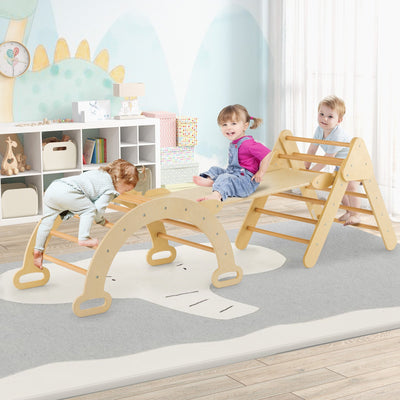 5-in-1 Natural Wooden Kids Climber with Triangle Arch Ramp