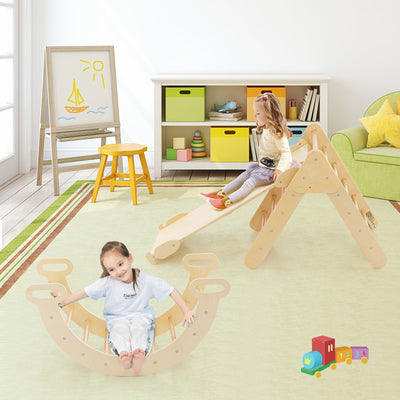 5-in-1 Natural Wooden Kids Climber with Triangle Arch Ramp