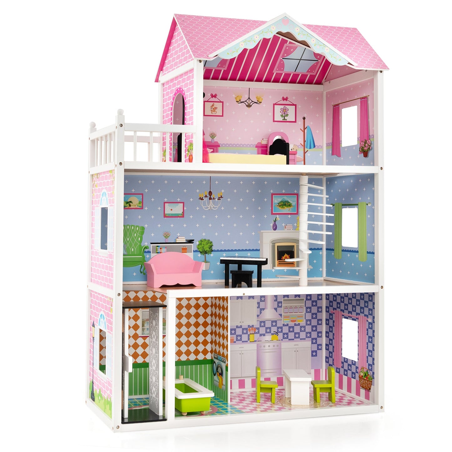 Premium Wooden Dollhouse with Elevator - Pink
