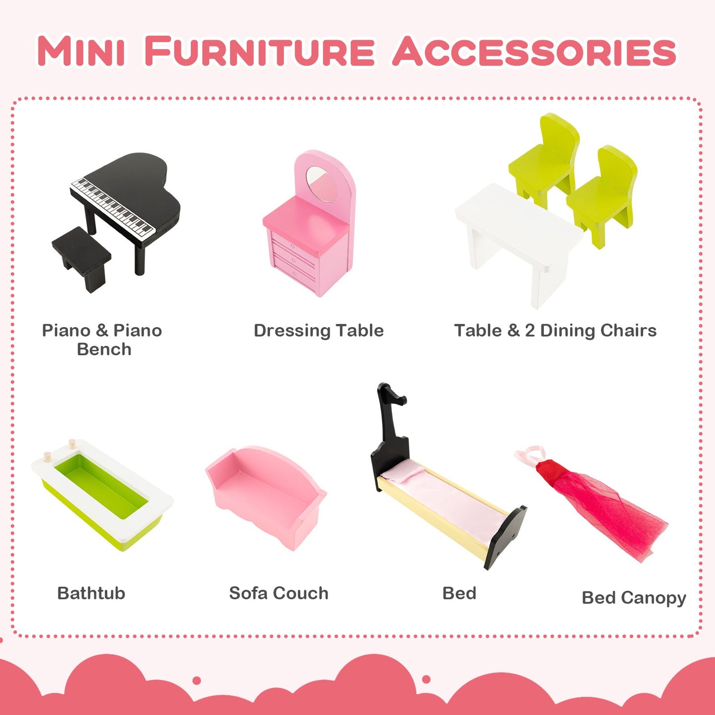 Premium Wooden Dollhouse with Elevator - Pink