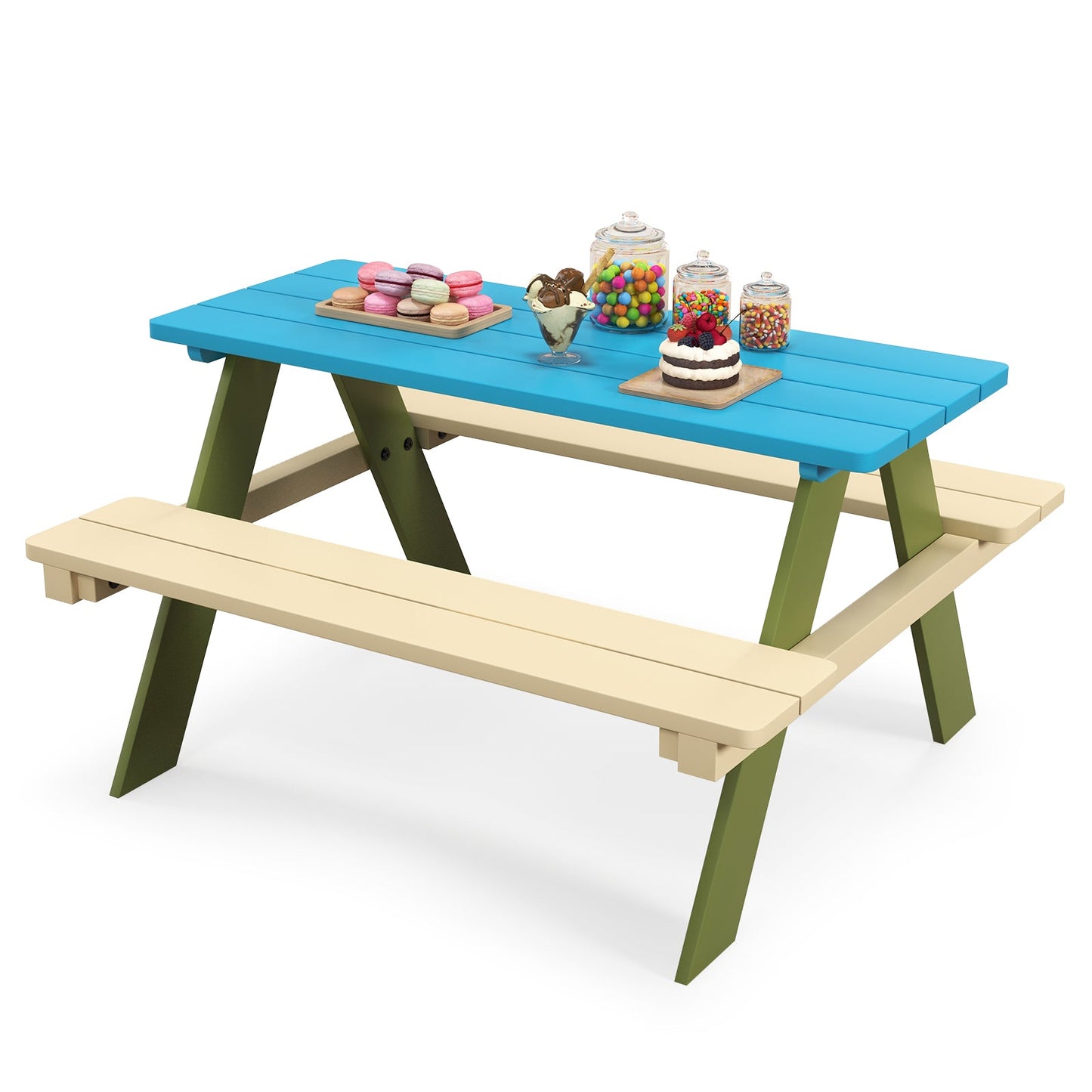 Conjunto de Mesa de Picnic de Madera para Niños con Bancos Incorporados
