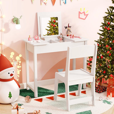 2-in-1 Kids Vanity Makeup Table and Chair Set - White