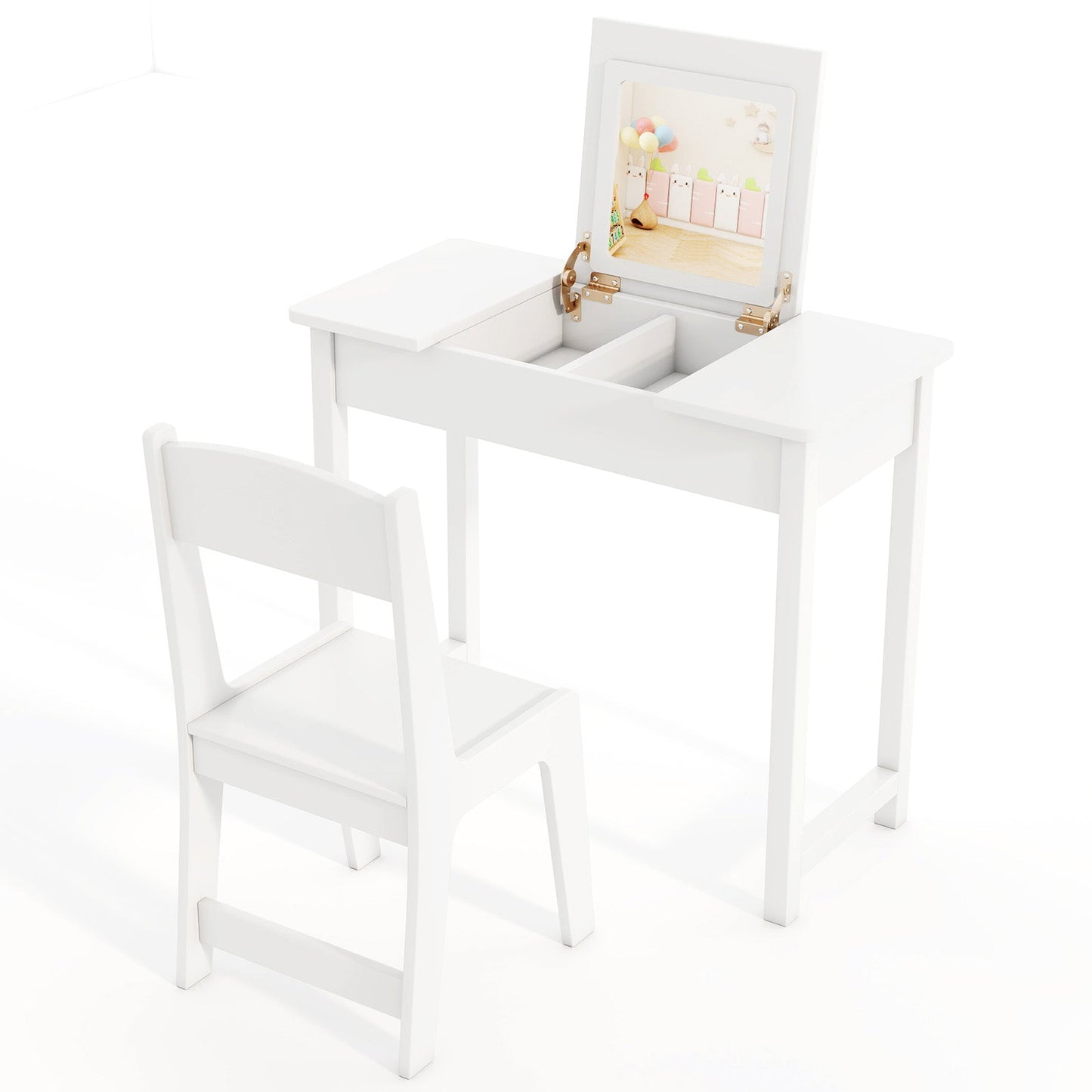 2-in-1 Kids Vanity Makeup Table and Chair Set - White