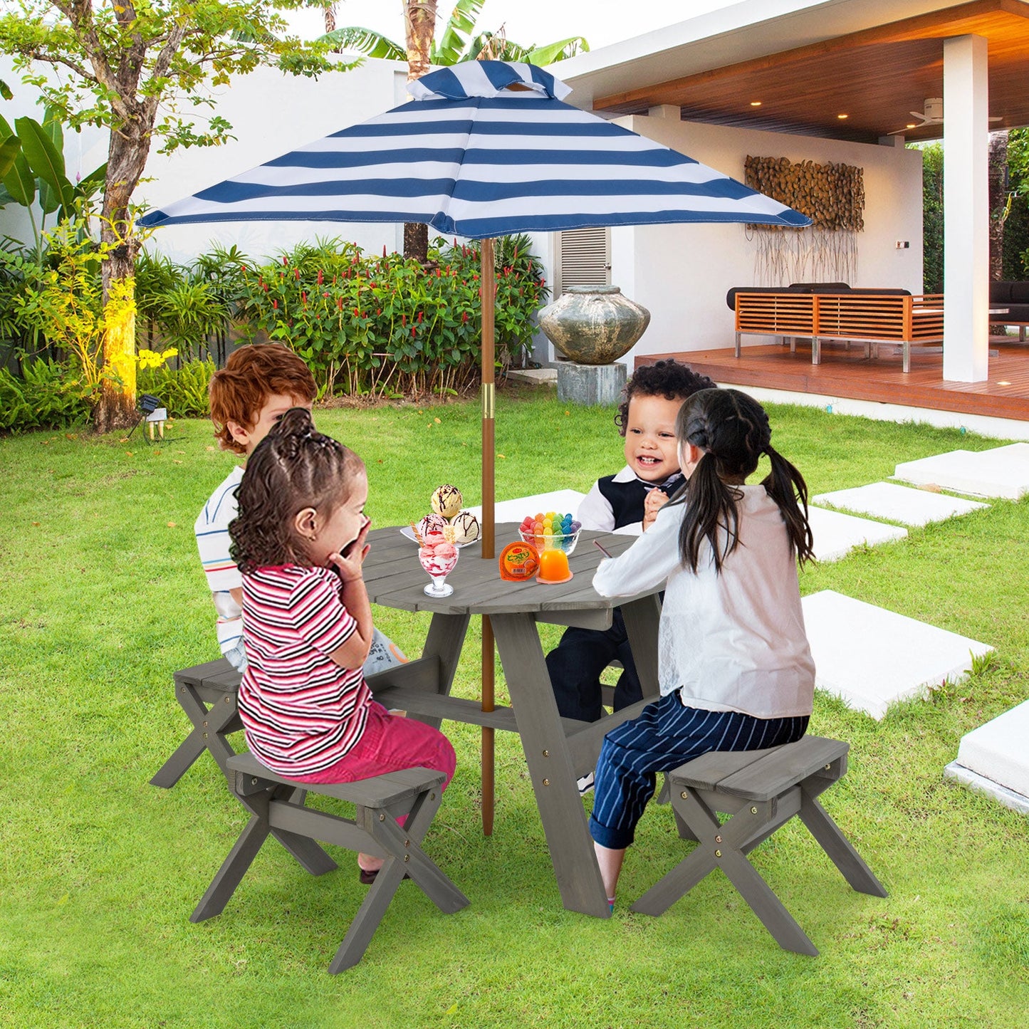 Kids Wooden Table Set for Children Aged 3+ Years - Gray