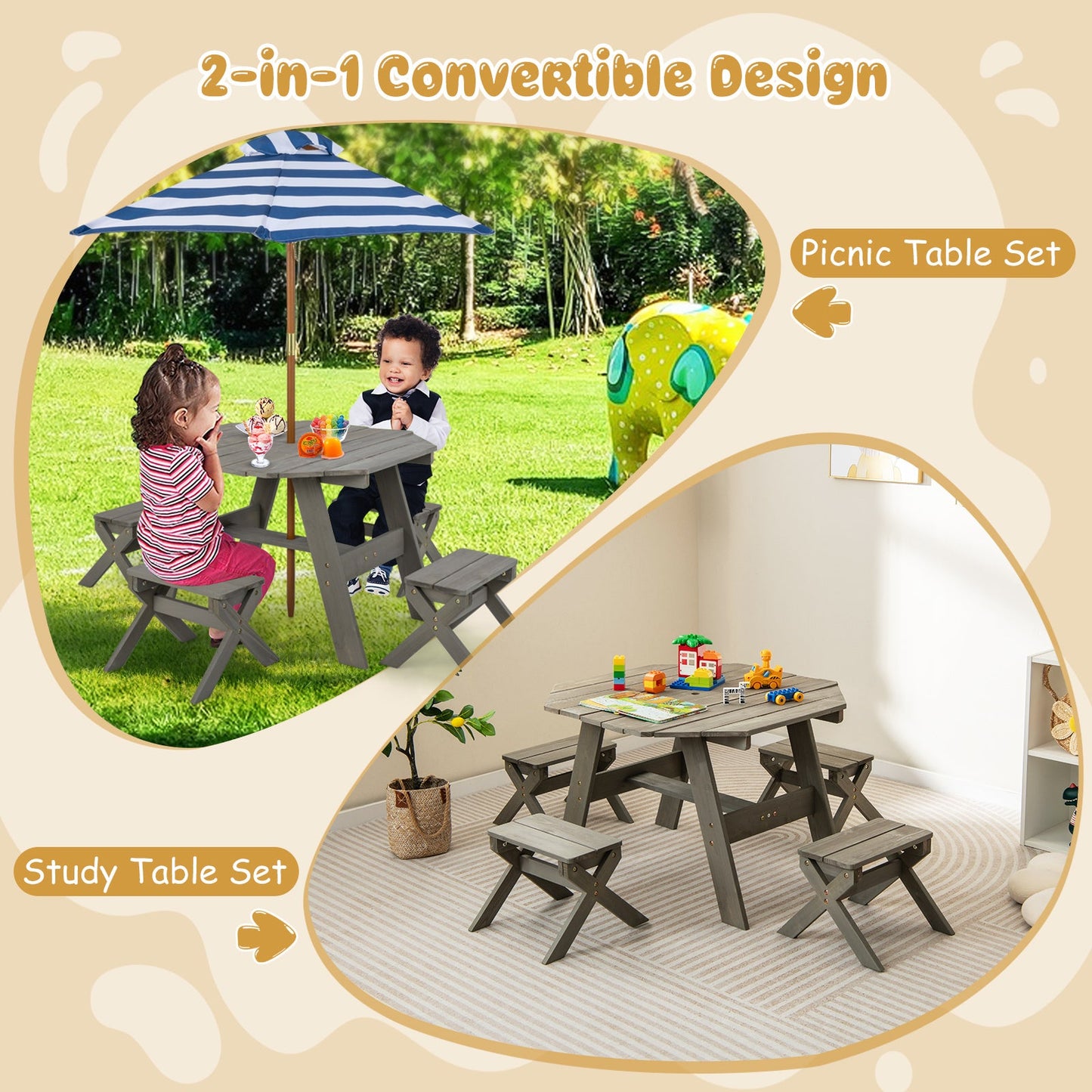 Kids Wooden Table Set for Children Aged 3+ Years - Gray