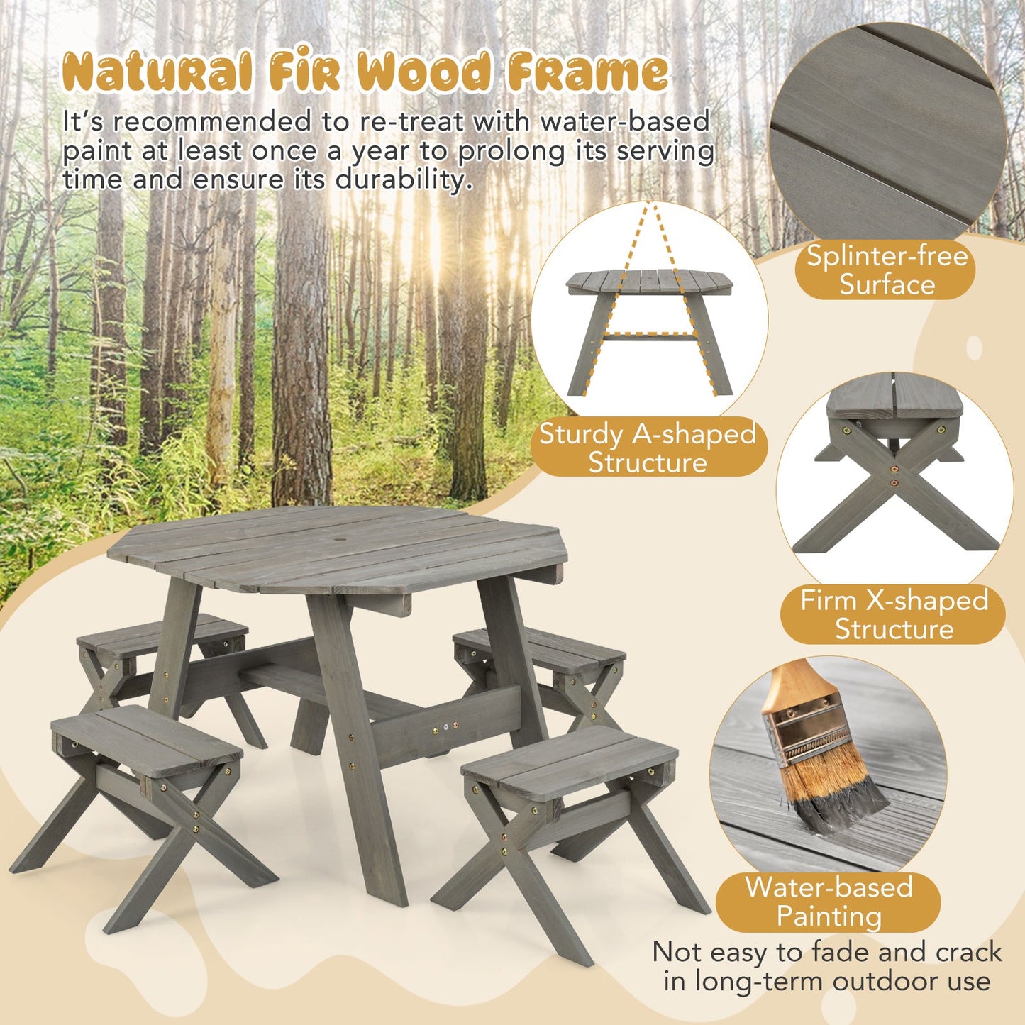 Kids Wooden Table Set for Children Aged 3+ Years - Gray