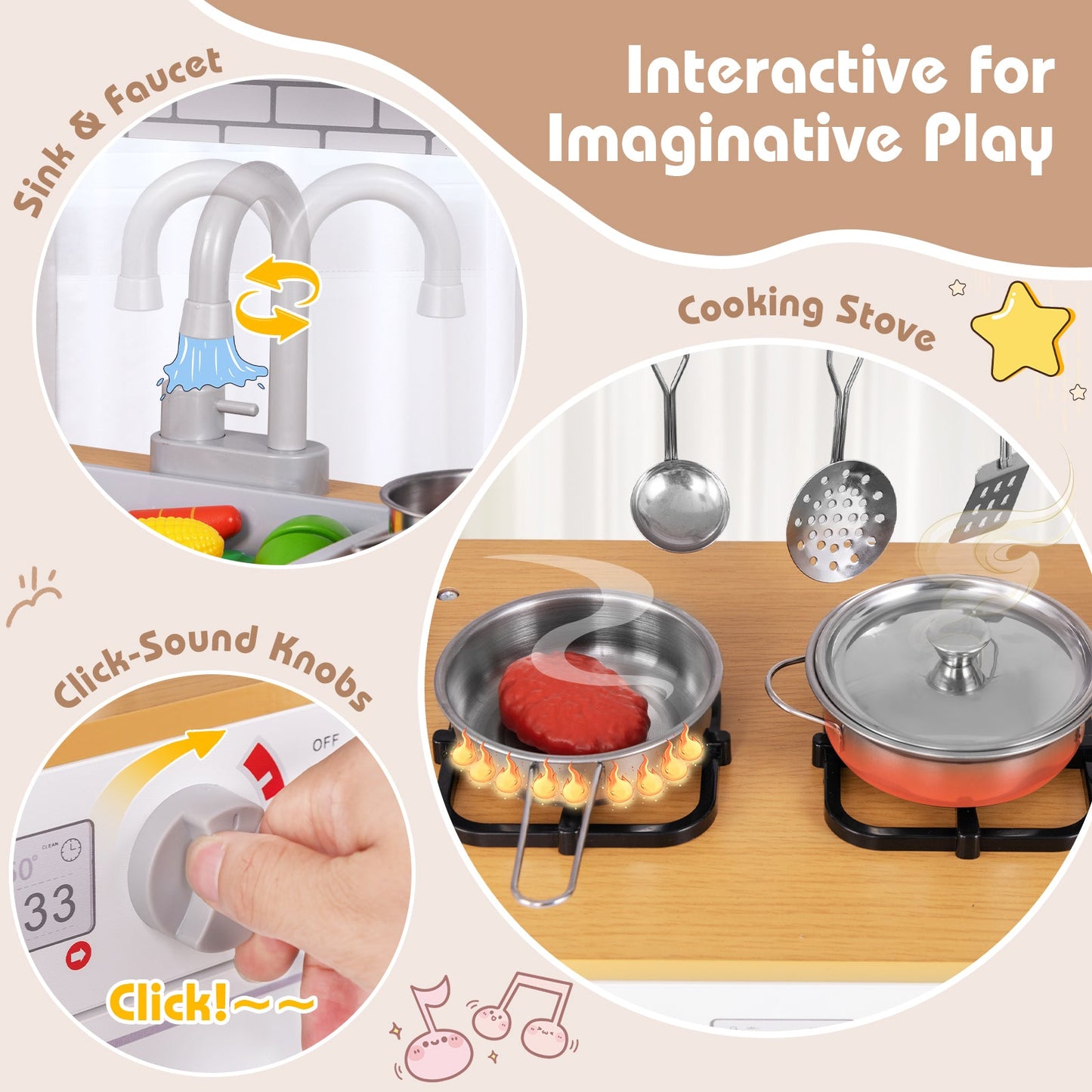 Toddler Pretend Play Kitchen Toy with Stove - White