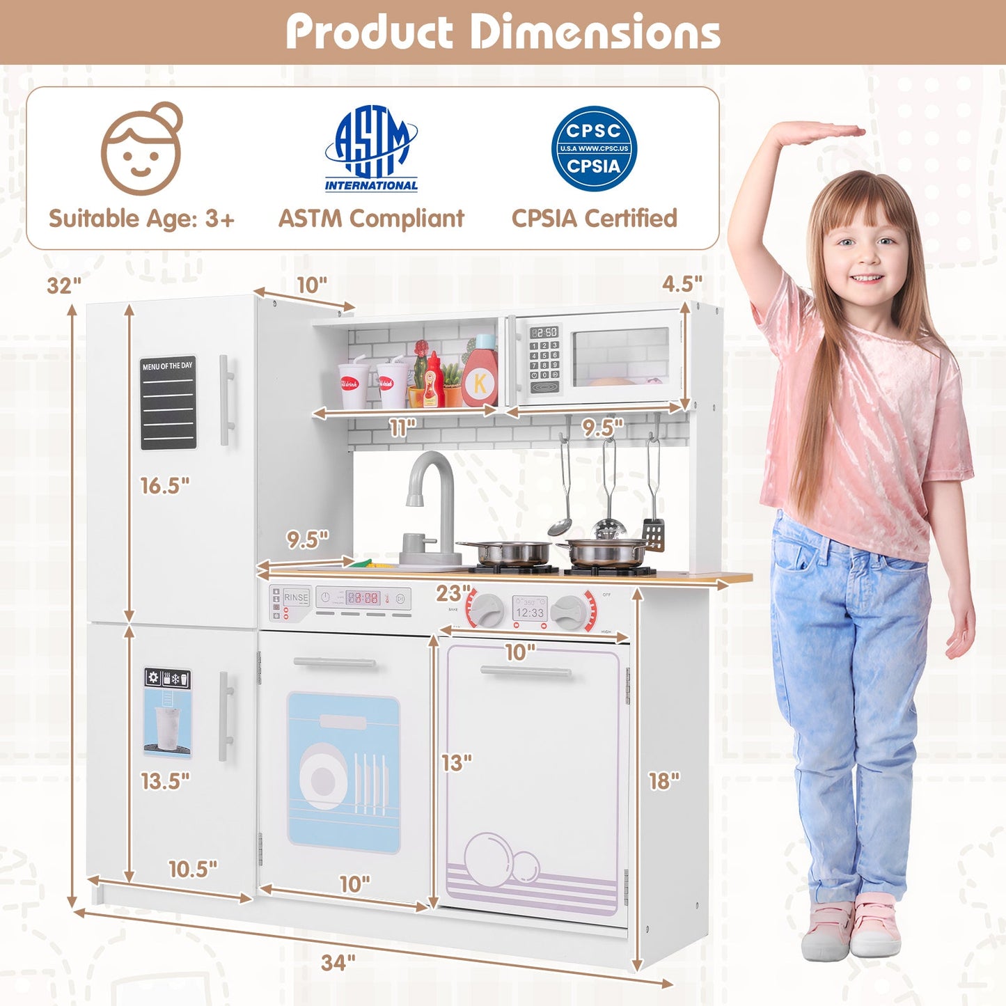Toddler Pretend Play Kitchen Toy with Stove - White