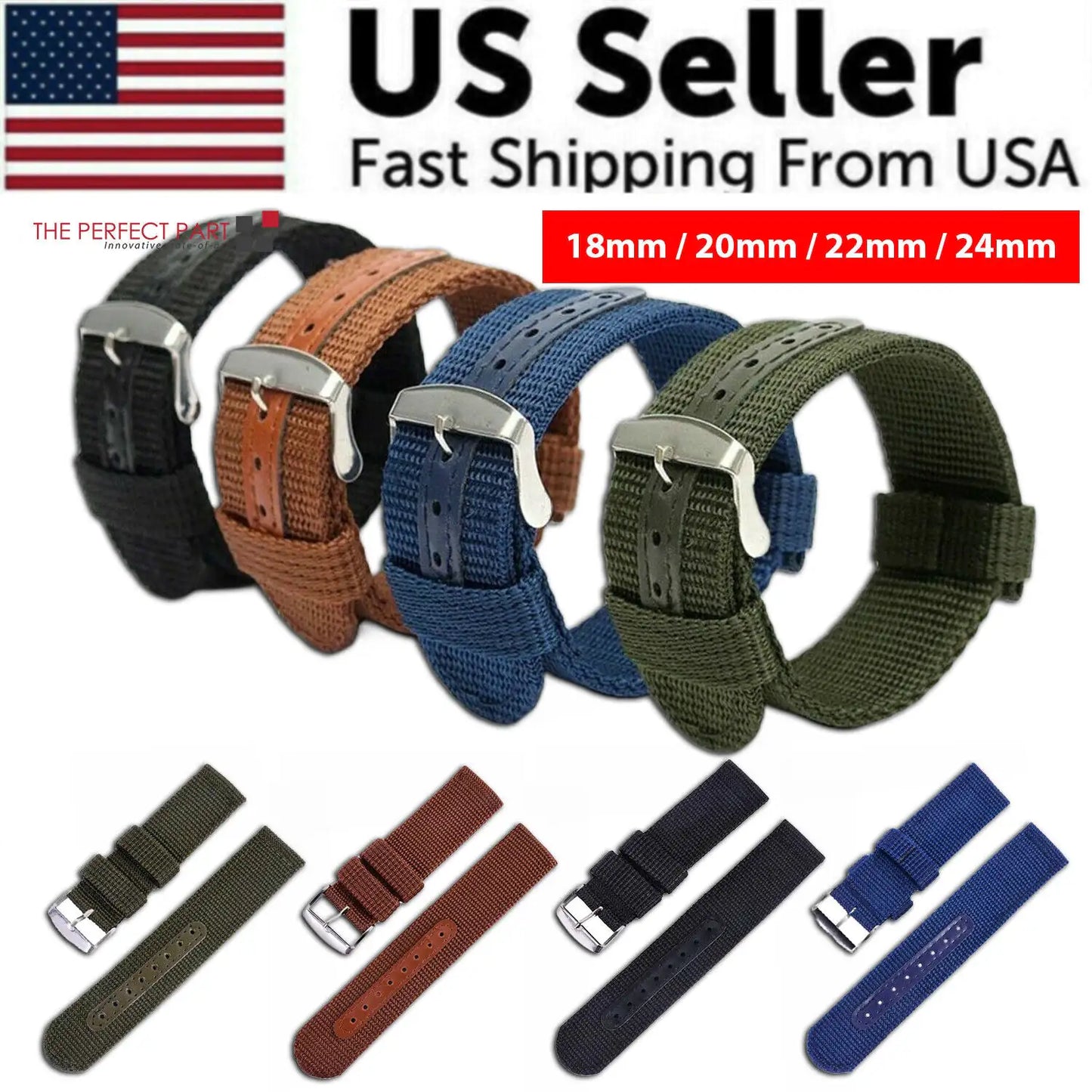 Bracelet de montre en nylon canvas militaire premium - 18mm à 24mm