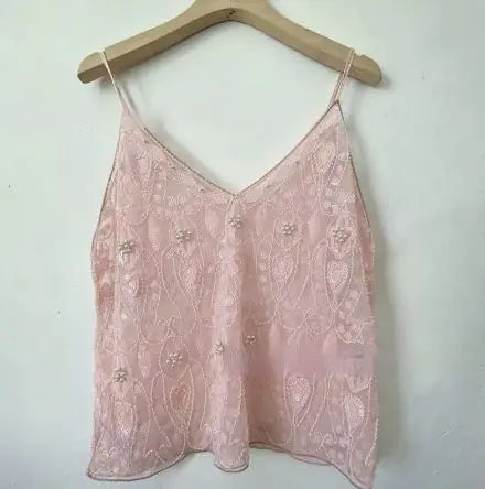 Haut à bretelles brodé de sequins et perles pour femmes
