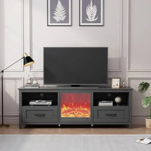 Soporte de TV negro premium de 70.08 pulgadas con almacenamiento para sala de estar