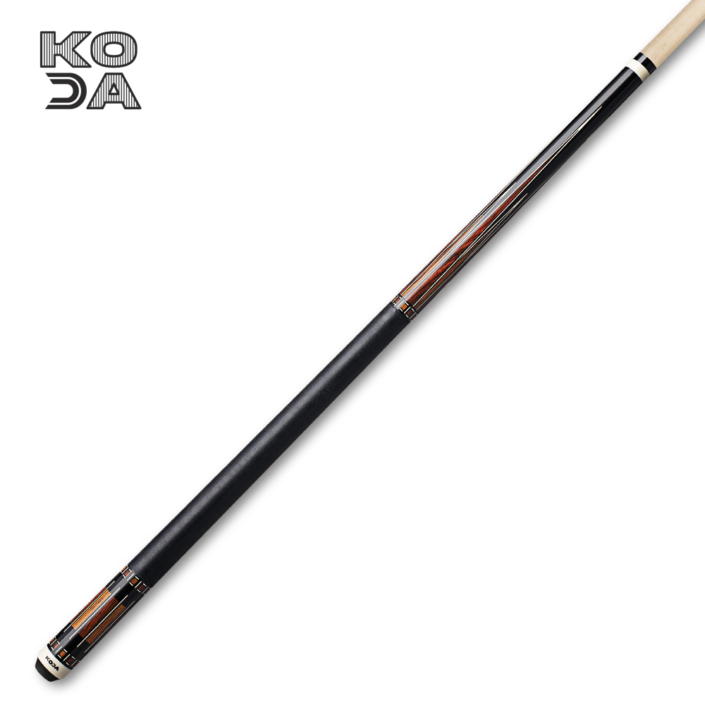 Taco de billar KODA negro con revestimiento de cocobolo, envoltura de lino irlandés y mango de arce