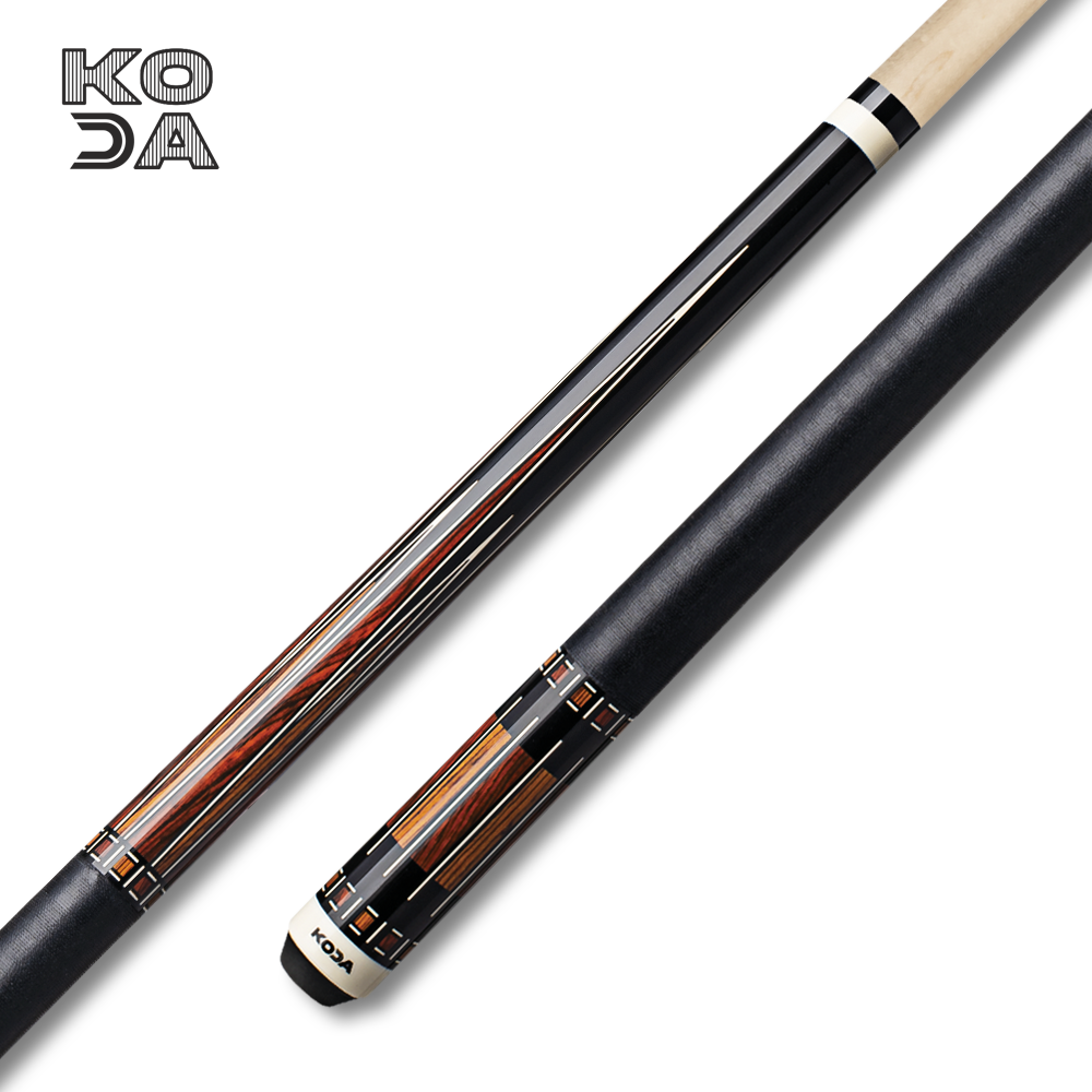 Taco de billar KODA negro con revestimiento de cocobolo, envoltura de lino irlandés y mango de arce