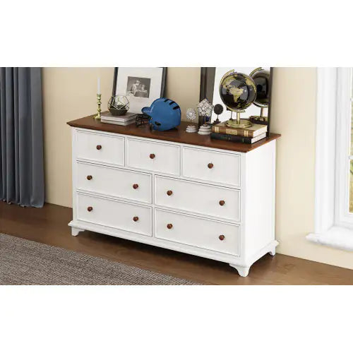 Wooden Captain Seven-Drawer Dresser in White Walnut