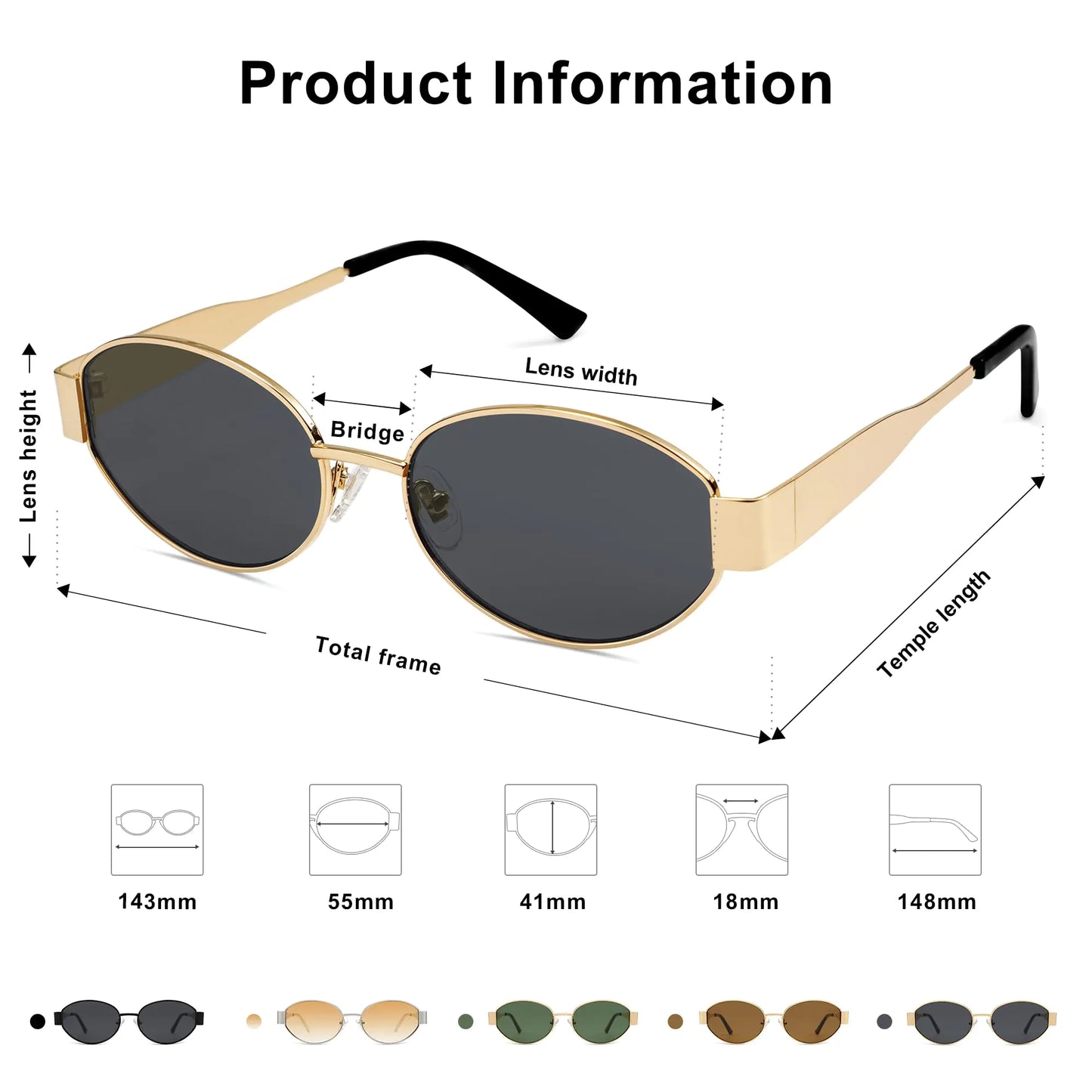 Lunettes de soleil ovales rétro SOJOS - Protection classique UV400