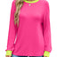 WIHOLL Haut Tunique à Manches Longues Rayé pour Femmes - Rose Fuchsia, X-Large