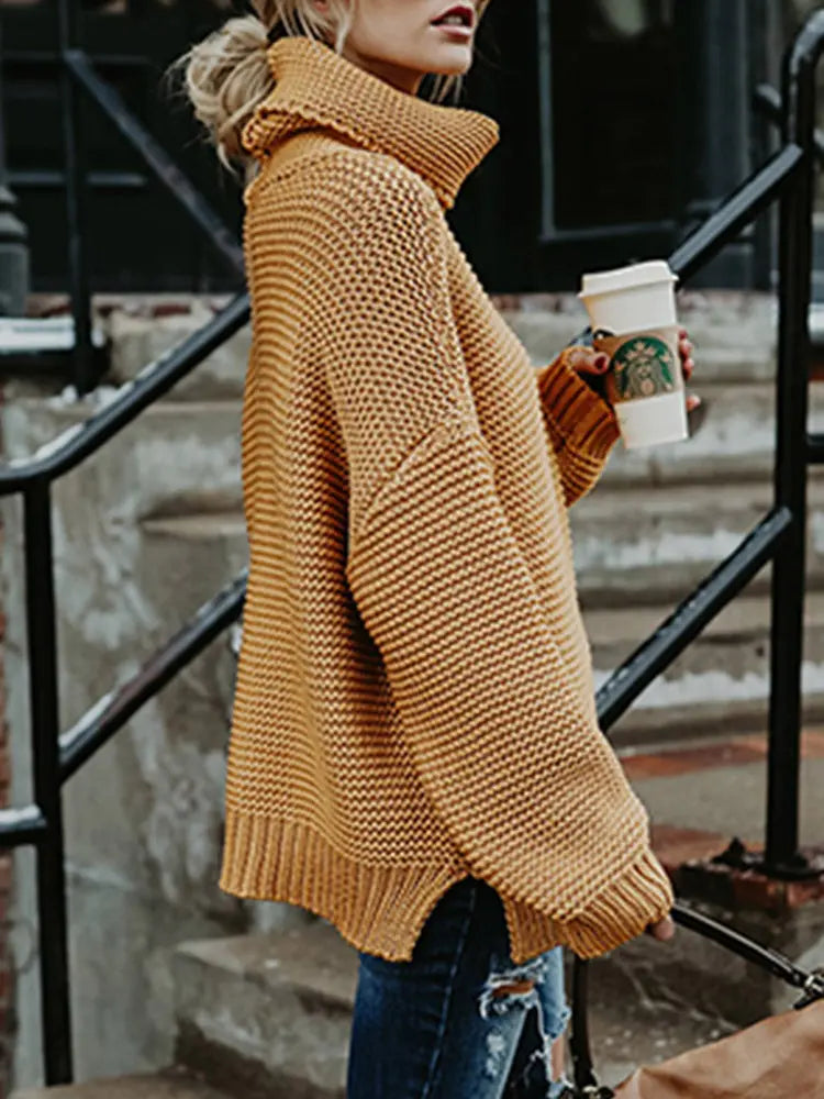 Pull en maille col roulé chaud pour femmes