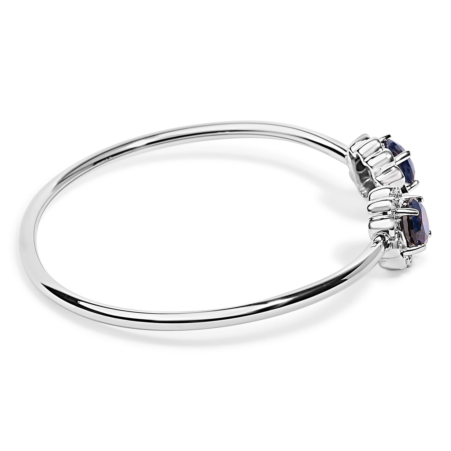 Floral Design Sterling Silver Bangle with Blue Sapphire & Diamonds