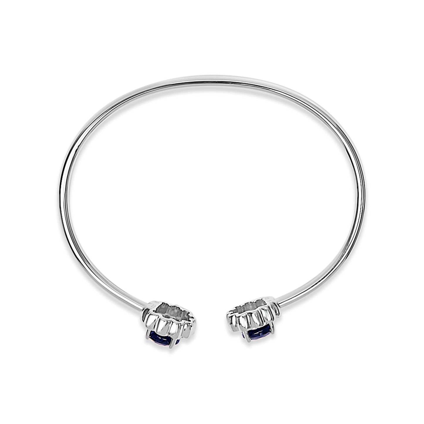 Floral Design Sterling Silver Bangle with Blue Sapphire & Diamonds