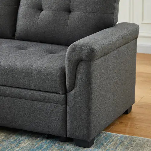 Dark Gray Linen Reversible Sleeper Sectional Sofa with Storage Chaise