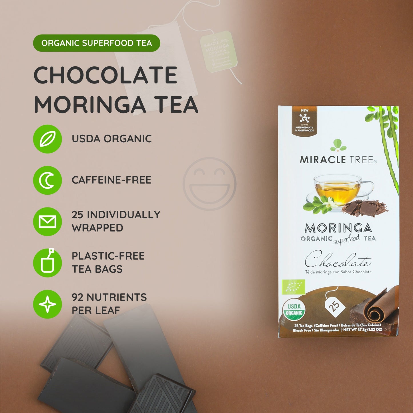 Organic Moringa Tea with Chocolate Flavor