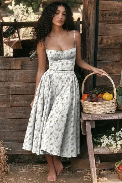 Vestido Midi Elegante con Tirantes de Espagueti