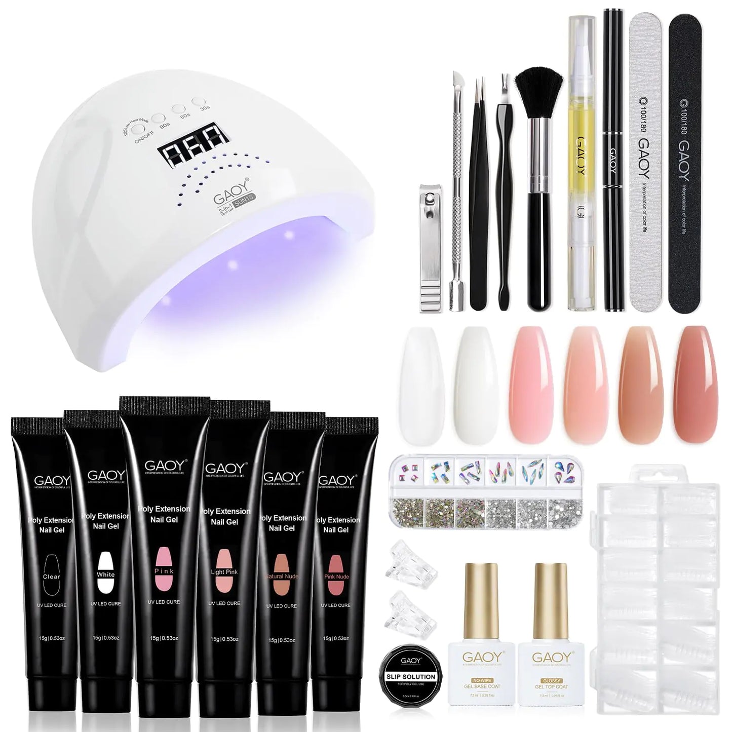 Kit de uñas de gel polimérico GAOY con luz UV - 6 colores para arte de uñas