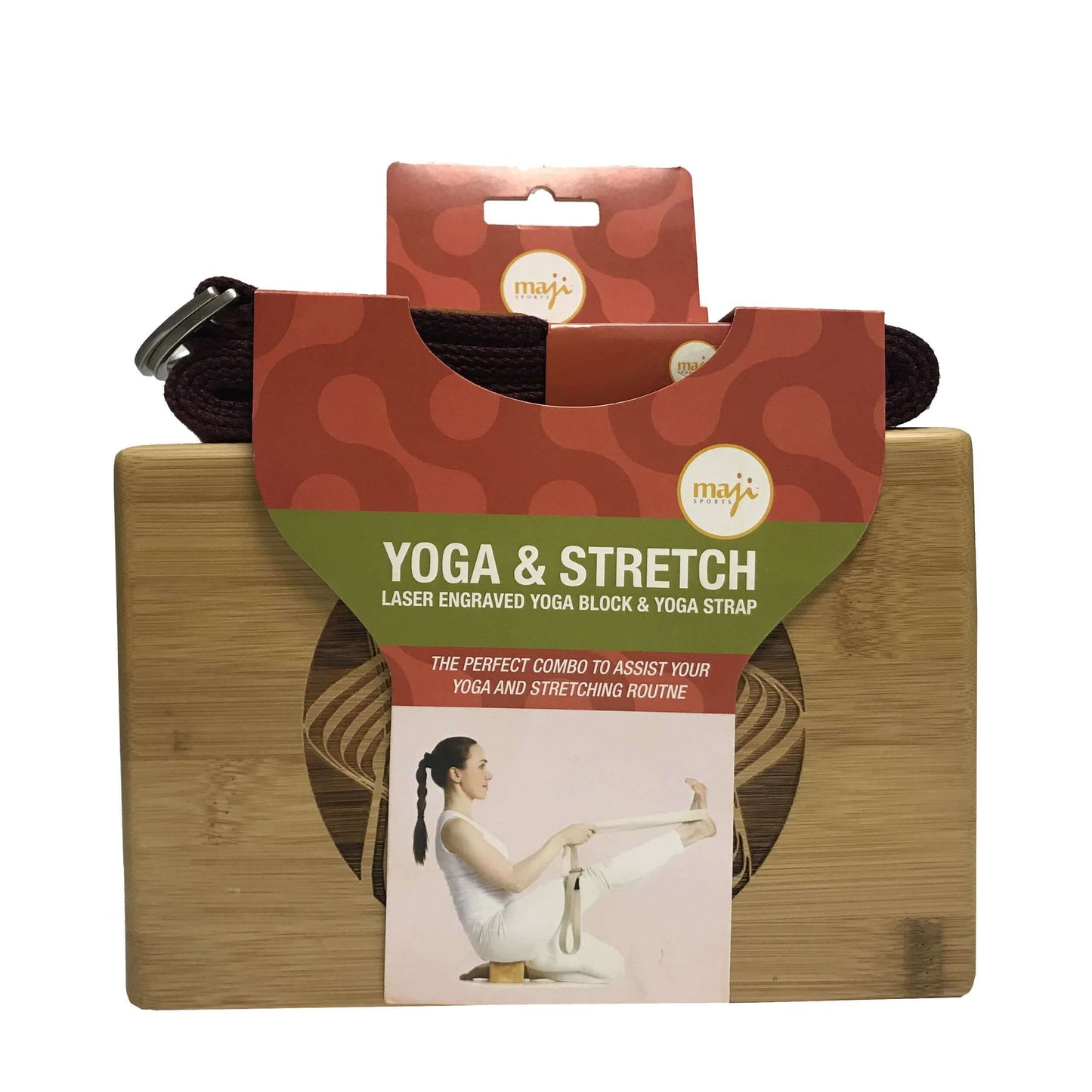Bloc de yoga en bambou gravé au laser et combo de sangle - Design circulaire