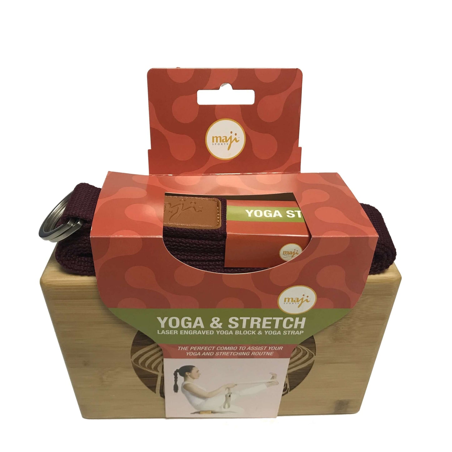 Bloc de yoga en bambou gravé au laser et combo de sangle - Design circulaire