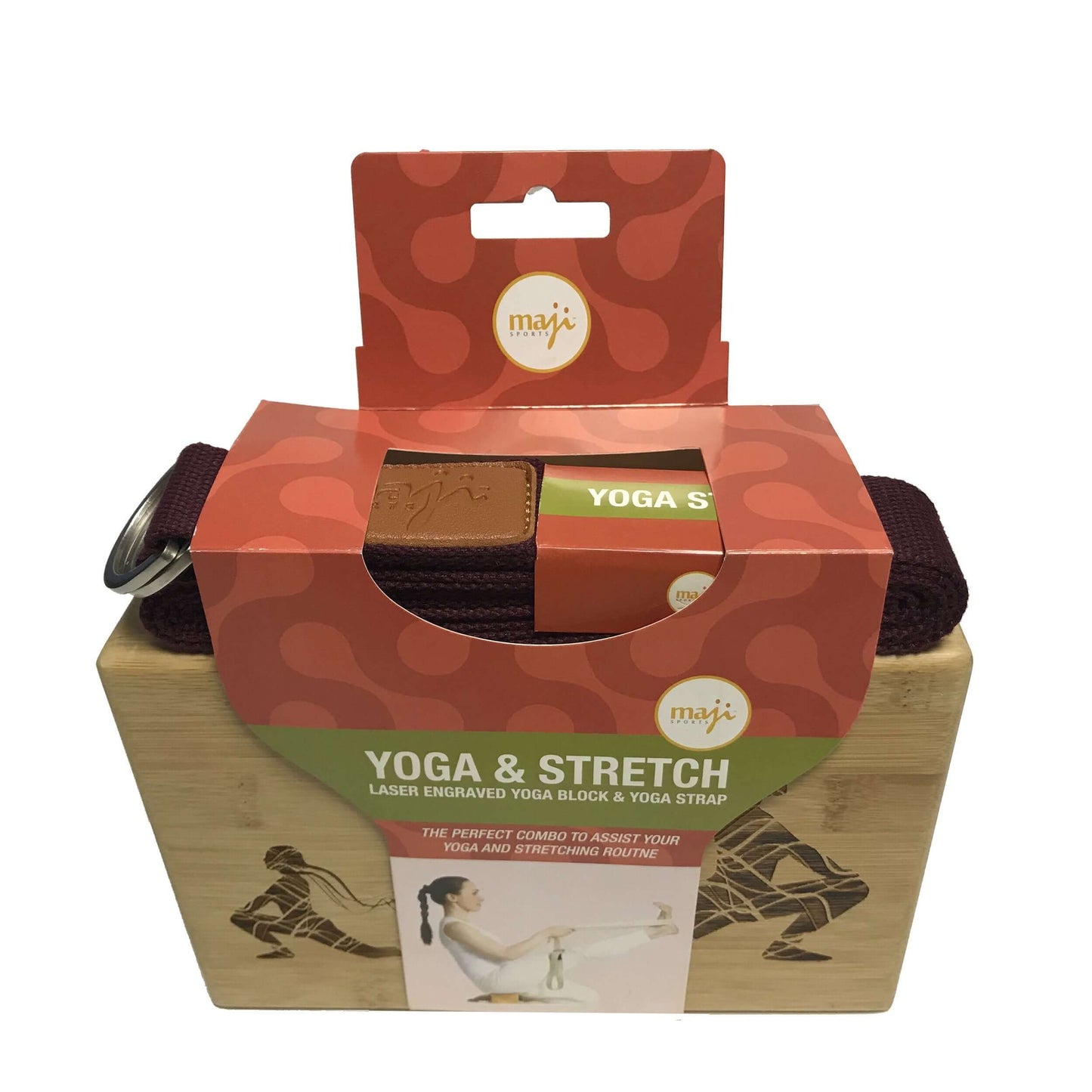Juego de Bloque de Yoga y Correa de Bambú Grabado a Láser
