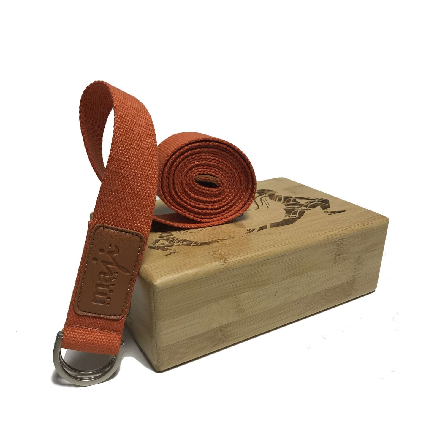 Juego de Bloque de Yoga y Correa de Bambú Grabado a Láser