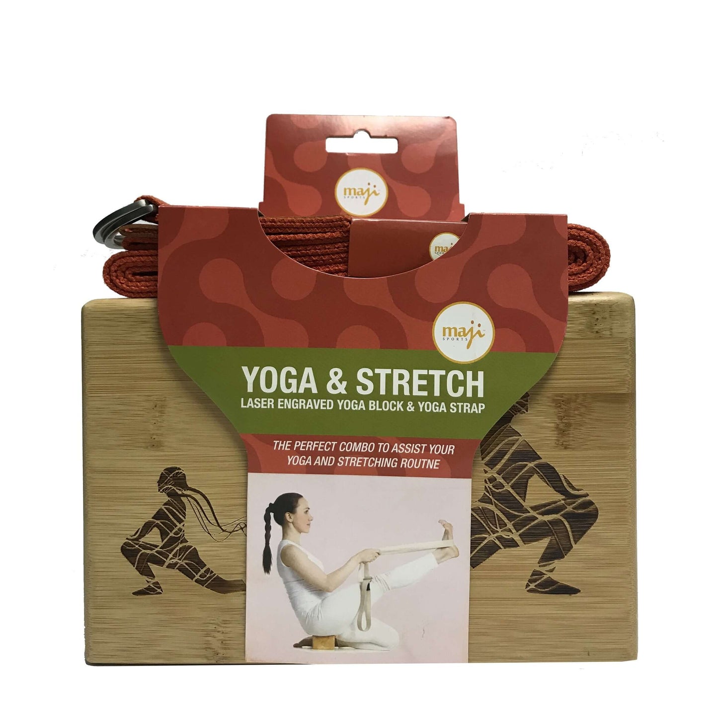 Juego de Bloque de Yoga y Correa de Bambú Grabado a Láser